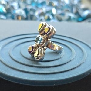 Silver Ring with Multicolor Gemstones